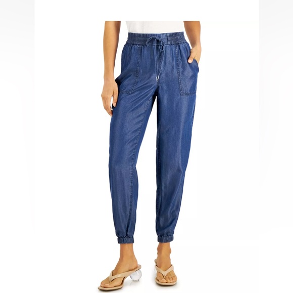 Bar III Chambray Pull on Jogger Pants in Medium Wash Size M - Picture 1 of 8